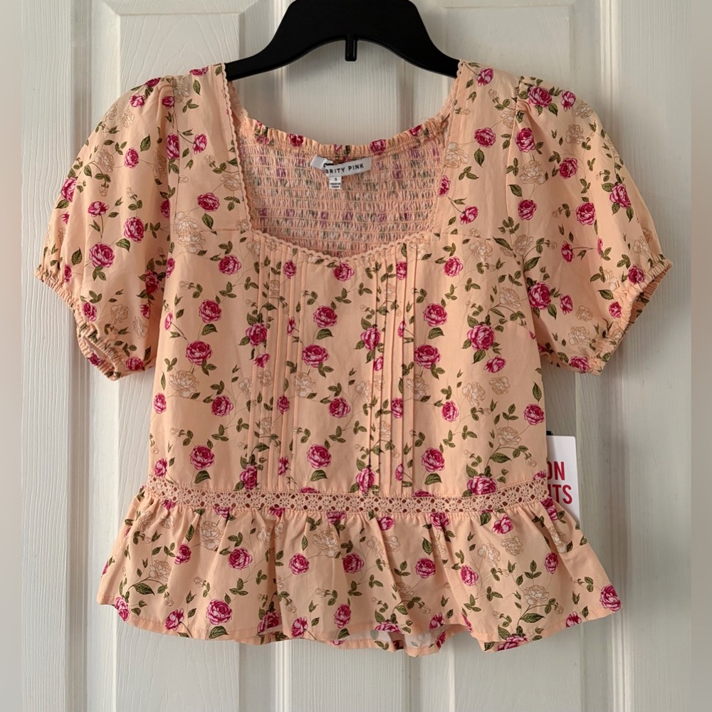 Celebrity Pink Peach Floral Peplum Blouse